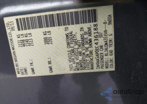 2014 Nissan Maxima 3.5 S из США, поврежденный, VIN 1N4AA5AP0EC436188